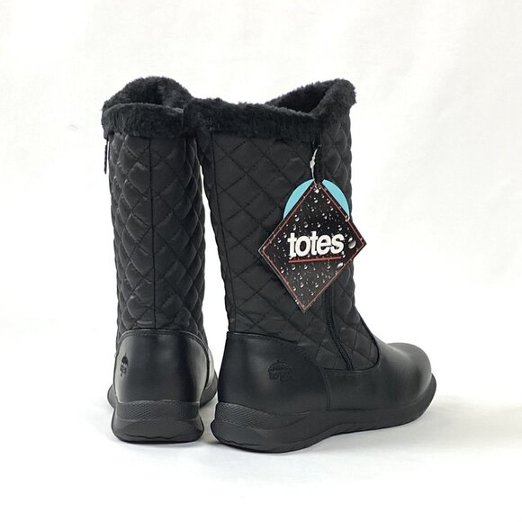 New Totes Jade Black Quilted Mid-Calf Winter Boot 8 - Picture 7 of 9